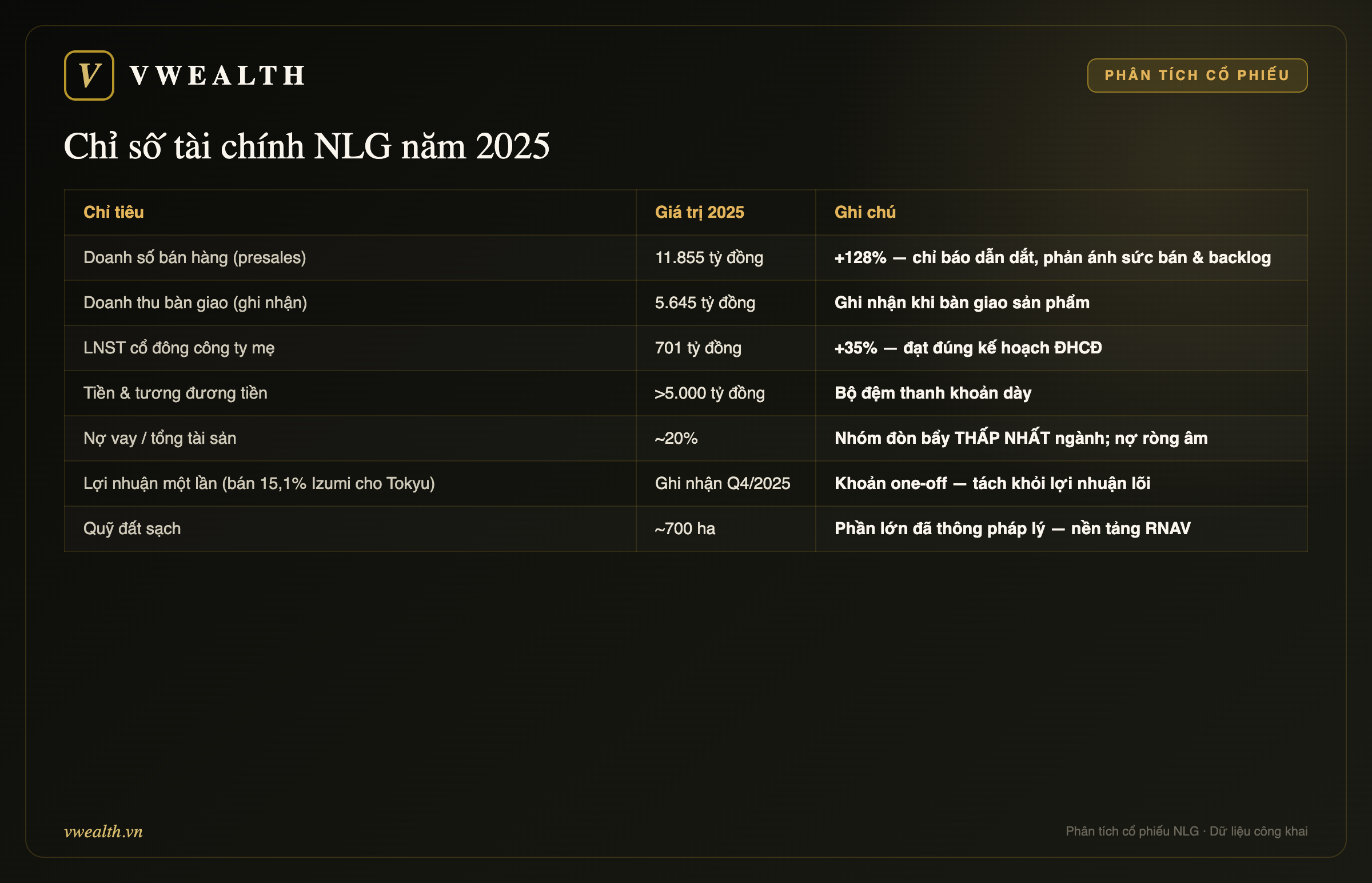 Chỉ số tài chính NLG 2025