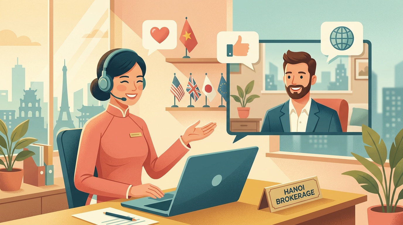 Brokerage customer service representative assisting a foreign investor