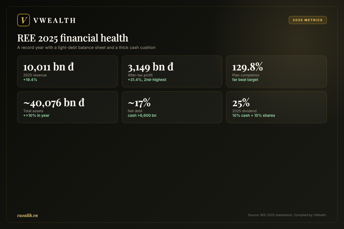 REE 2025 financial health: record revenue and profit, a light-debt balance sheet and a thick cash cushion