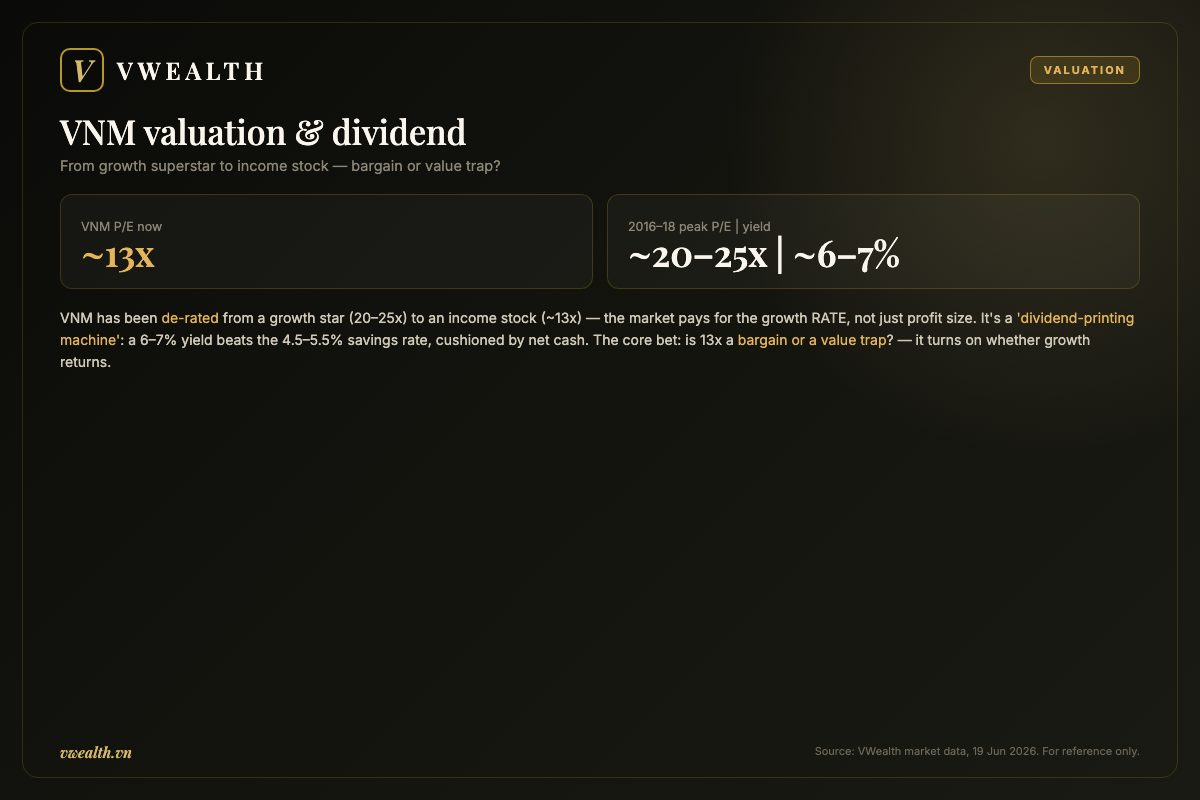 VNM valuation and dividend: the de-rating from growth star to income stock