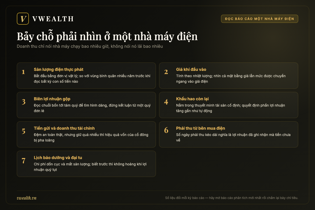Bảng bảy chỉ tiêu cần nhìn khi đọc báo cáo tài chính của một nhà máy điện khí Việt Nam