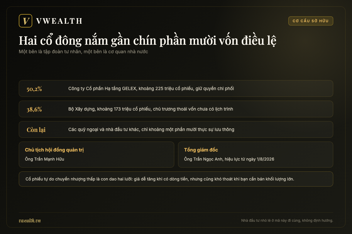 Sơ đồ cơ cấu sở hữu Viglacera với cổ đông Gelex, Bộ Xây dựng và ban lãnh đạo hiện tại