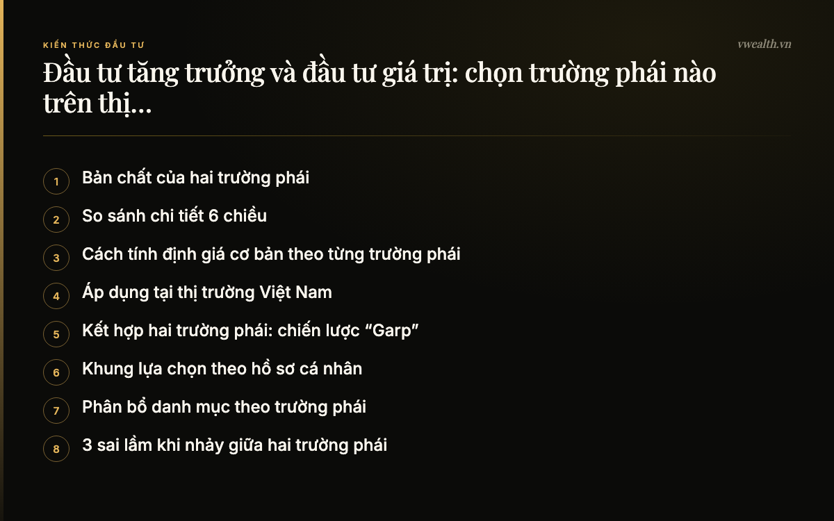 Các phần chính của bài: Bản chất của hai trường phái, So sánh chi tiết 6 chiều, Cách tính định giá cơ bản theo từng…, Áp dụng tại thị trường Việt Nam