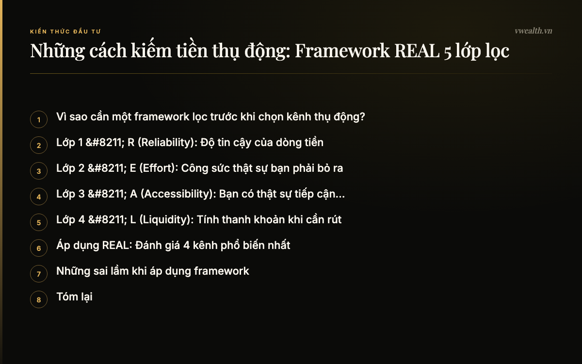 Các phần chính của bài: Vì sao cần một framework lọc trước khi…, Lớp 1 – R (Reliability): Độ tin…, Lớp 2 – E (Effort): Công sức thật…, Lớp 3 – A (Accessibility): Bạn có…