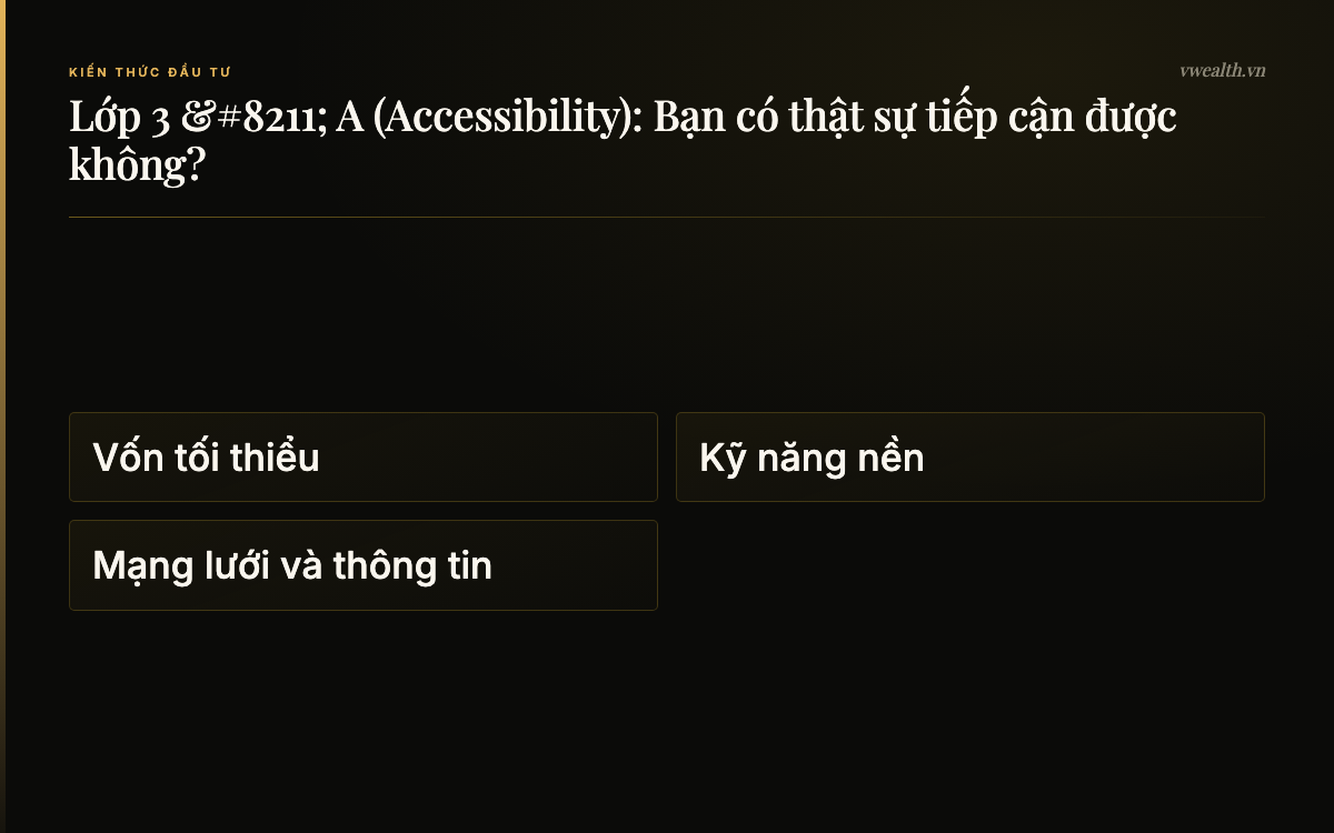 Lớp 3 – A (Accessibility): Bạn có thật sự tiếp cận…: Vốn tối thiểu, Kỹ năng nền, Mạng lưới và thông tin