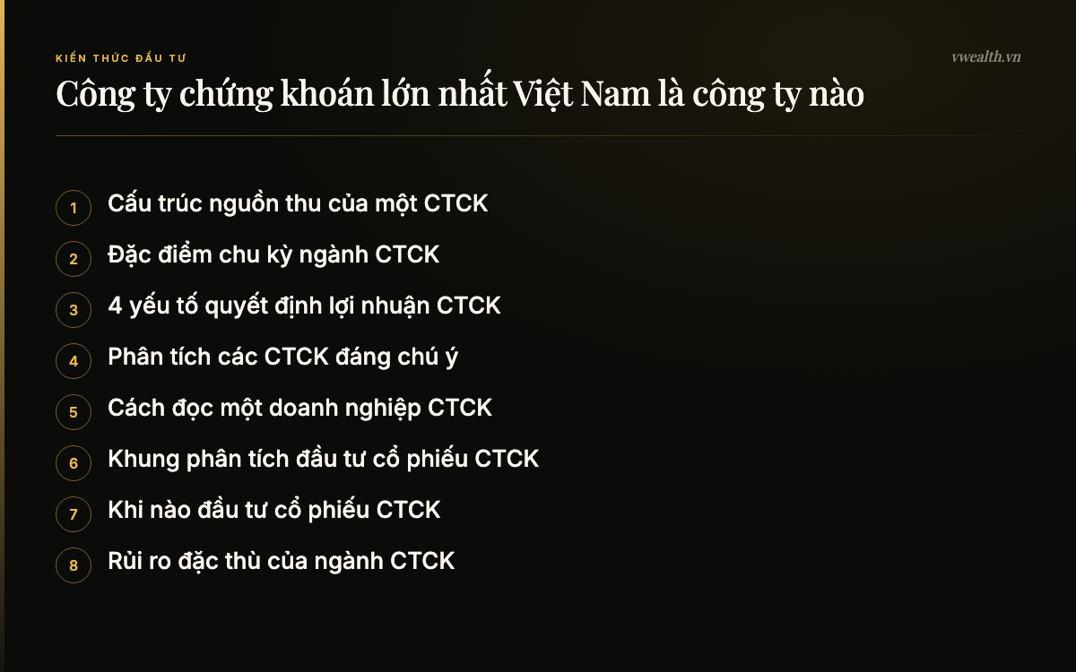 Các phần chính của bài: Cấu trúc nguồn thu của một CTCK, Đặc điểm chu kỳ ngành CTCK, 4 yếu tố quyết định lợi nhuận CTCK, Phân tích các CTCK đáng chú ý